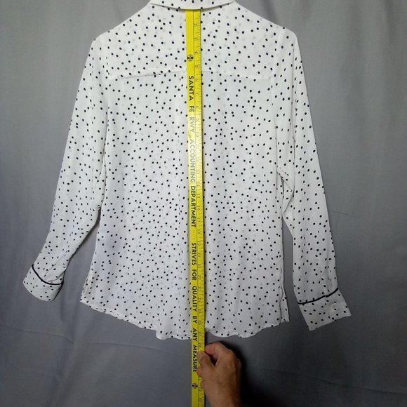 Who What Wear White Sheer Black Polka dot Blouse Button Up NWT XS Long Sleeve - Picture 7 of 16